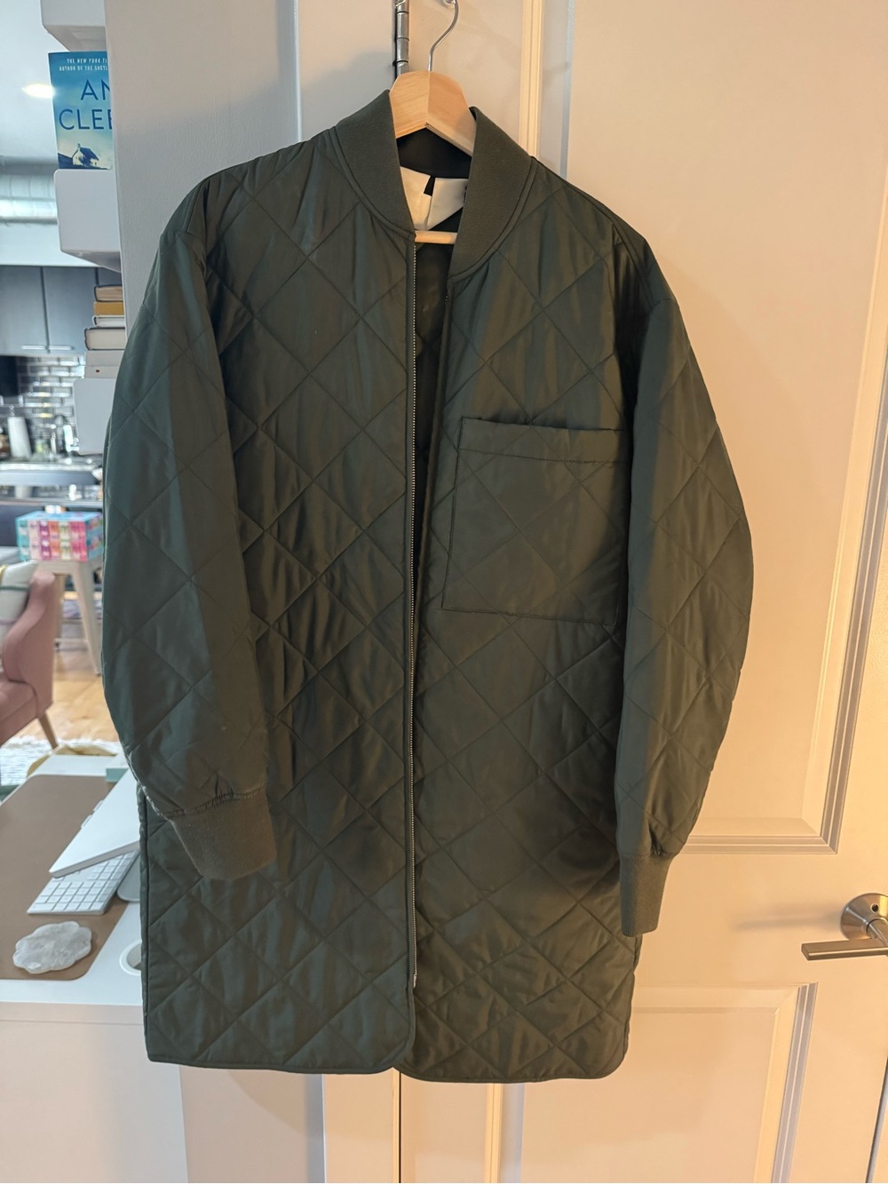 Quilted Long Jacket - Olive